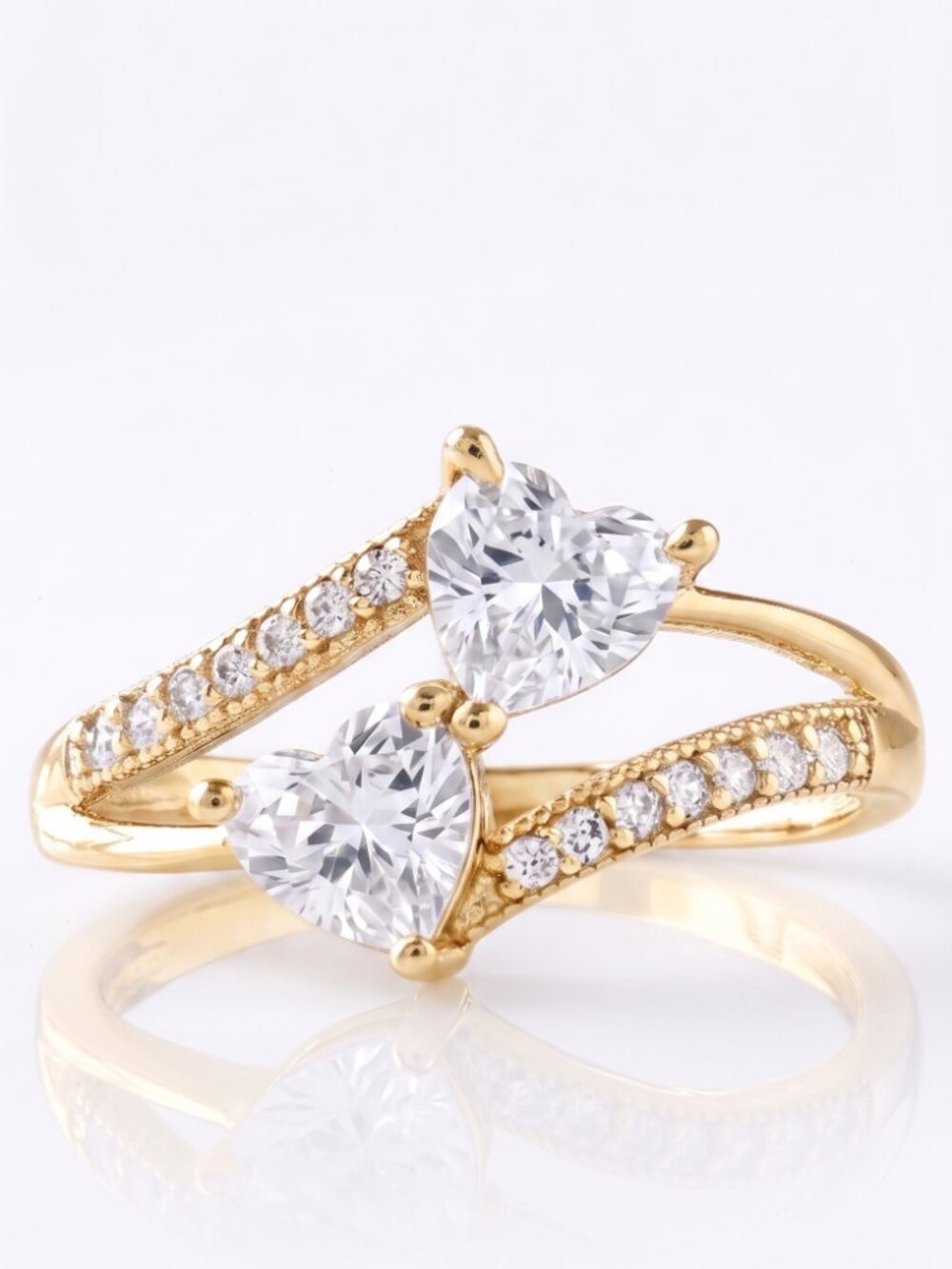 Double heart ring, 925 Sterling Silver with 10k gold finish